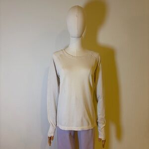 Athleta Shimmer Waffle Knit Long Sleeve Top Ivory L